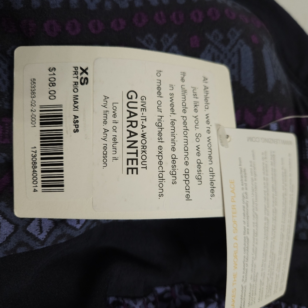 NWT Athleta Rio Maxi Dress Racerback Purple Printed XS has built in shelf bra. - Picture 11 of 12